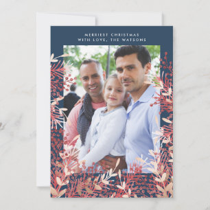 Carte de Noël photo avec cadre de baies Navy
