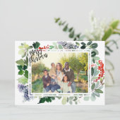 Carte de Noël photo avec cadre de verdure et baies (Debout devant)