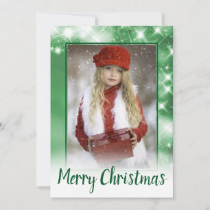 Carte de Noël photo avec éclat vert Joyeux Noël