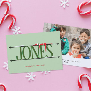 Carte de Noël photo avec enseigne de nom de farces