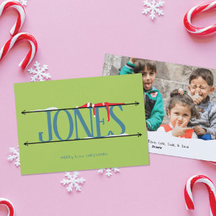 Carte de Noël photo avec enseigne de nom de farces