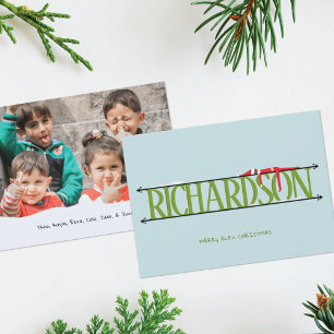 Carte de Noël photo avec enseigne de nom de farces