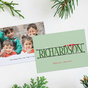 Carte de Noël photo avec enseigne de nom de farces
