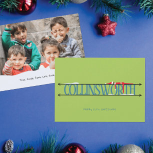 Carte de Noël photo avec enseigne de nom de farces