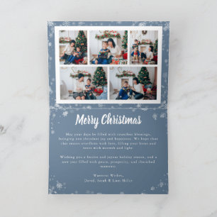 Carte de Noël photo avec flocons de neige bleu pou