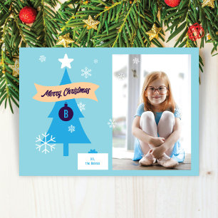 Carte de Noël photo avec icônes de Noël et monogra