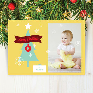 Carte de Noël photo avec icônes de Noël et monogra