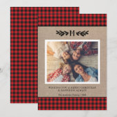 Carte de Noël photo avec monogramme rustique (Devant / Derrière)