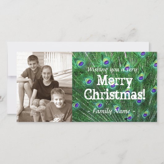 Carte de Noël photo avec plume de paon (Devant)