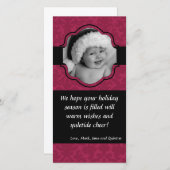 Carte de Noël PHOTO avec ruban damassé rose en cad (Devant / Derrière)