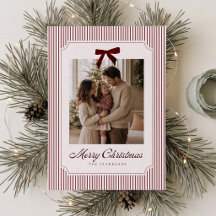 Carte de Noël photo avec ruban en velours à rayure