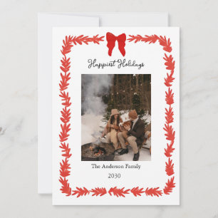 Carte de Noël photo avec ruban rouge dessiné à la