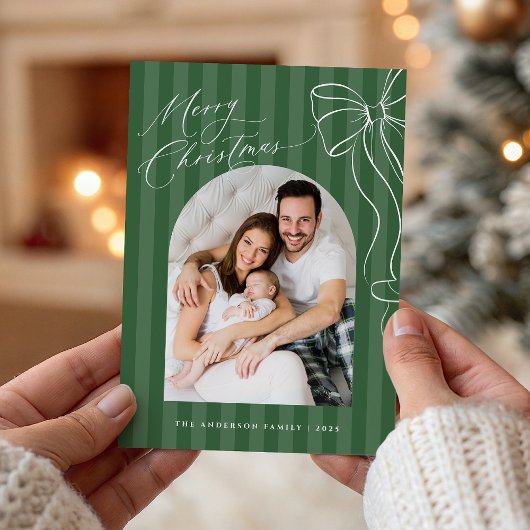 Carte de Noël photo avec ruban vert