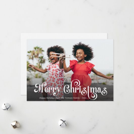 carte de Noël photo avec un joli script blanc (Devant/Arrière en situation)