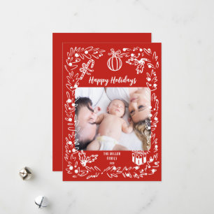 Carte de Noël photo blanche et rouge fantaisiste