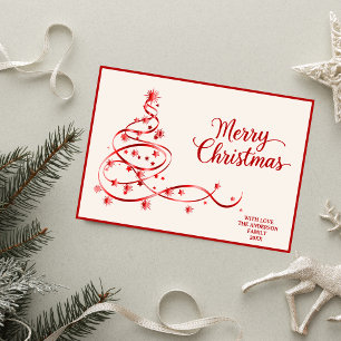 Carte de Noël photo blanche rouge moderne