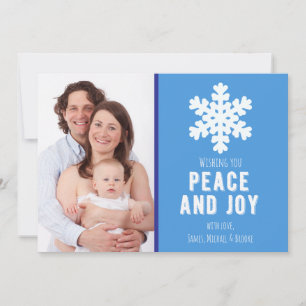 Carte de Noël photo Blue Stripes et Snowflake