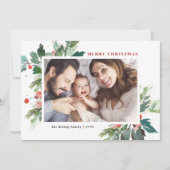 Carte de Noël photo botanique de houx à l'aquarell (Devant)