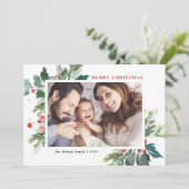 Carte de Noël photo botanique de houx à l'aquarell (Debout devant)