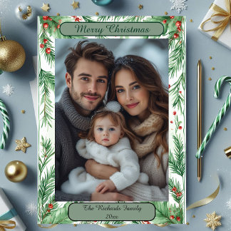 Carte de Noël photo botanique vintage vert aquarel