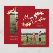 Carte de Noël photo Budget Script Red Gold 2 (Devant / Derrière)
