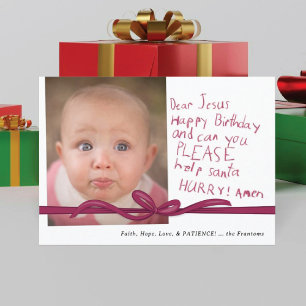 Carte de Noël photo "Cher Jésus" avec note au cray