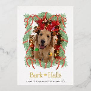 Carte de Noël photo chien « Bark the Halls » feuil