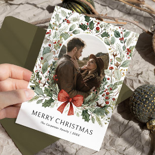 Carte de Noël photo Couronne aquarelle