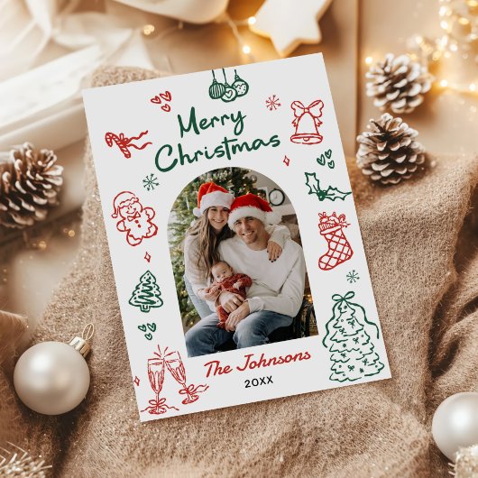 Carte de Noël photo d'arch fantaisiste dessinée à 