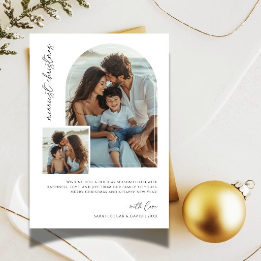 Carte de Noël photo d'arche de plage de famille la