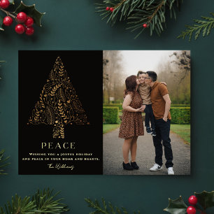 Carte de Noël photo de famille élégante or et noir