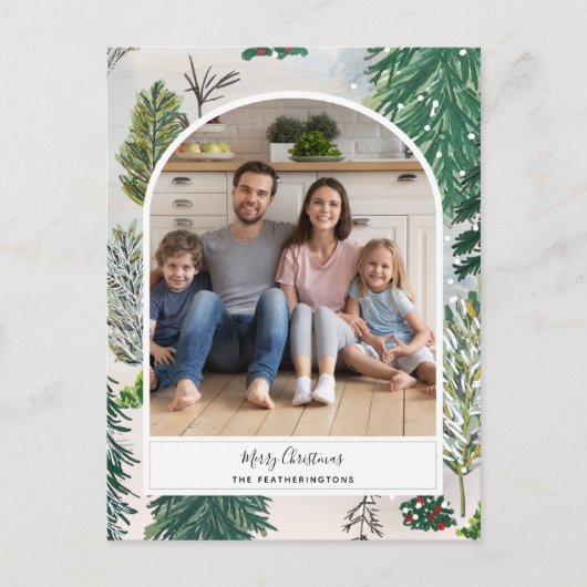 Carte de Noël photo de forêt hivernale enchantée (Devant)