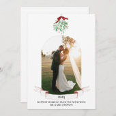 Carte de Noël photo de gui aquarelle pour jeunes m (Devant / Derrière)