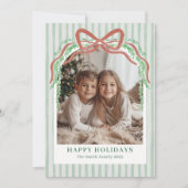 Carte de Noël photo de Noël à rayures vertes Bow (Devant)