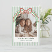 Carte de Noël photo de Noël à rayures vertes Bow (Debout devant)