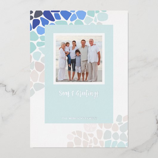 Carte de Noël photo de Noël couleur verre de mer (Recto)