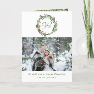 Carte de Noël photo de Noël Monogram Pine Wath