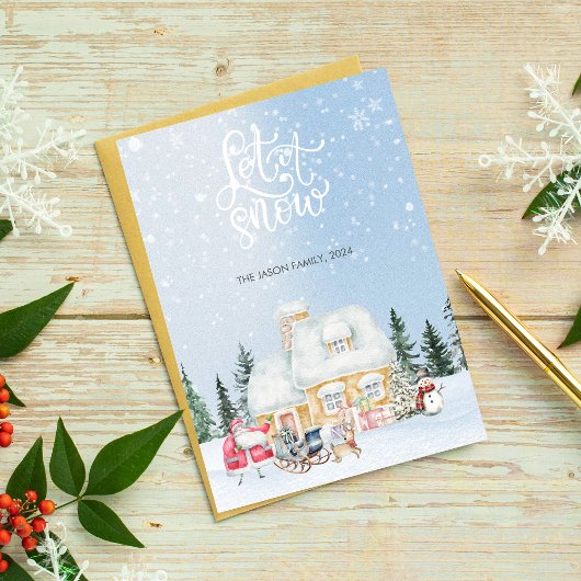 Carte de Noël photo de Père Noël mignon sous la ne