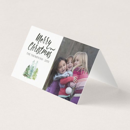 Carte de Noël photo de pins à l'aquarelle (Front)