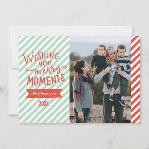 Carte de Noël/photo de vacances à rayures bleues e