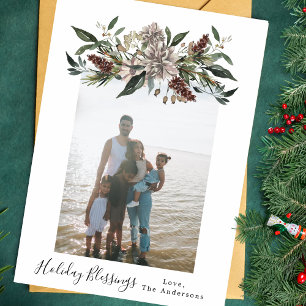 Carte de Noël photo de vacances avec cadre floral