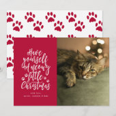 Carte de Noël Photo de vacances rouge de Noël peu (Devant / Derrière)