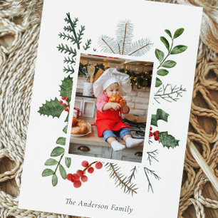 Carte de Noël photo de verdure et de baies