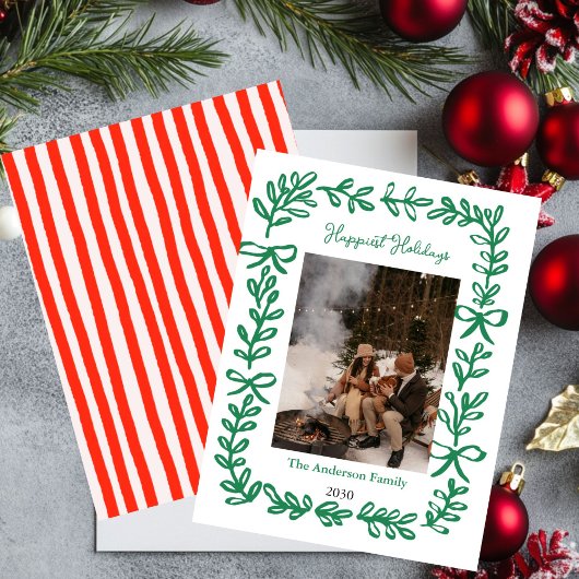 Carte de Noël photo dessinée à la main avec un nœu
