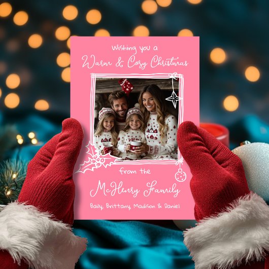 Carte de Noël photo Doodle à main chaude et confor