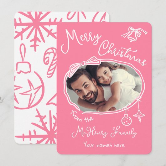 Carte de Noël photo Doodle à main vive (Devant / Derrière)