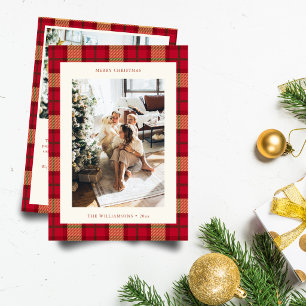 Carte de Noël Photo Écossaise Rouge Classique
