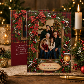 Carte de Noël photo élégante tartan carreaux |