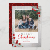 Carte de Noël photo en bois rustique avec baies d' (Devant / Derrière)