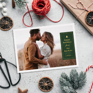 Carte de Noël photo en bois rustique avec feuille